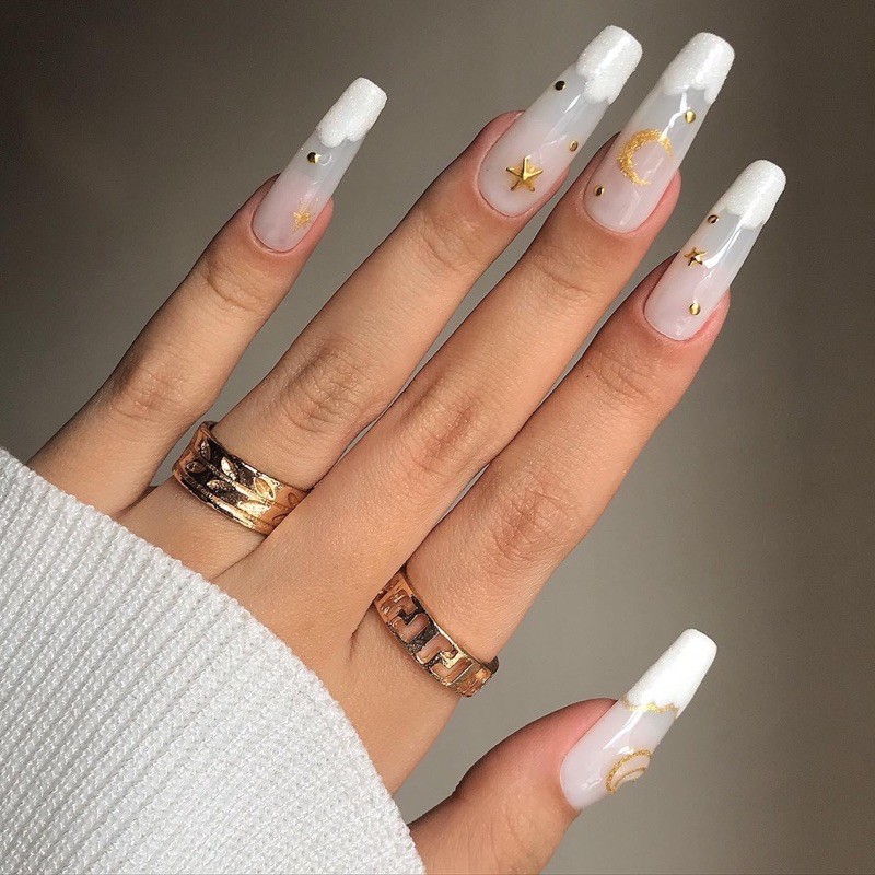 nailbox press on nail white cloudy móng úp thiết kế mây trắng inbox chọn size &amp; shape