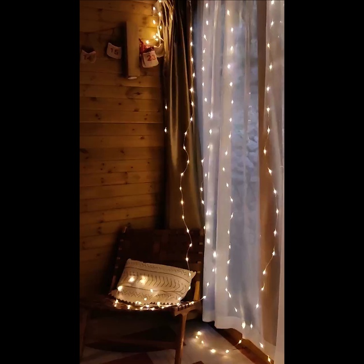 Đèn thả mành đom đóm Đèn thác nước dây đồng trang trí rèm cửa decor nhà cửa sự kiện Đèn thả mành decor rạp cưới siêu đẹp