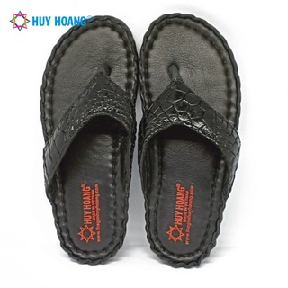 Dép nam da cá sấu Huy Hoàng kiểu đan màu đen LS7229