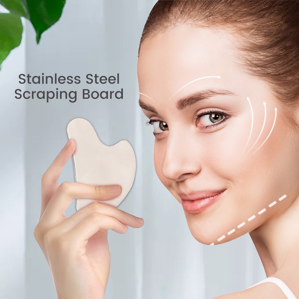 Dụng cụ cạo guasha SALORIE chất liệu thép không gỉ giúp nâng cơ mặt và làm săn chắc da chống lão hóa kèm túi đựng