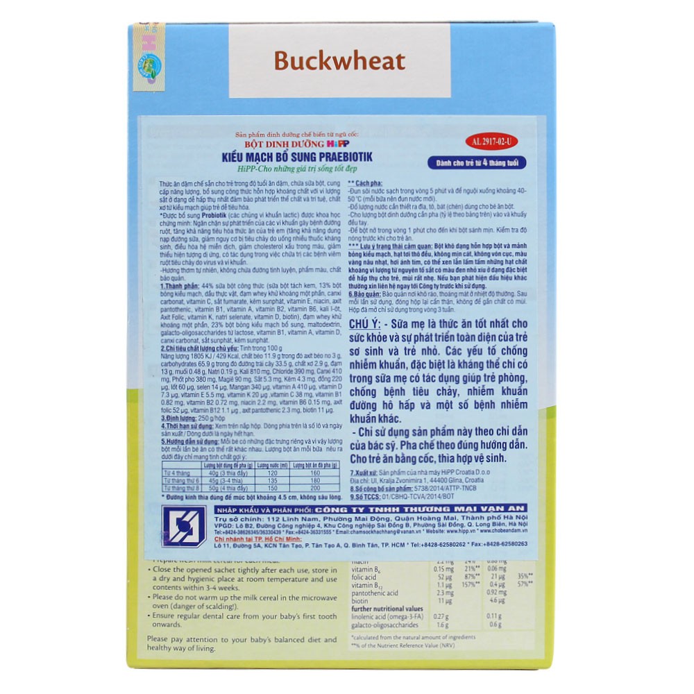[CHÍNH HÃNG] Bột Ăn Dặm HiPP Buckwheat (Kiều Mạch) Hộp 250g