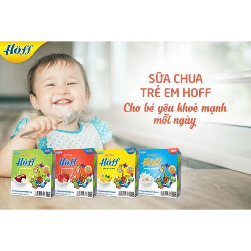 Sữa Chua dinh dưỡng Hoff cho bé vỉ 4 hộp x 55g các vị Dâu/Chuối/Táo/Trắng/Lên men/Pho Mai