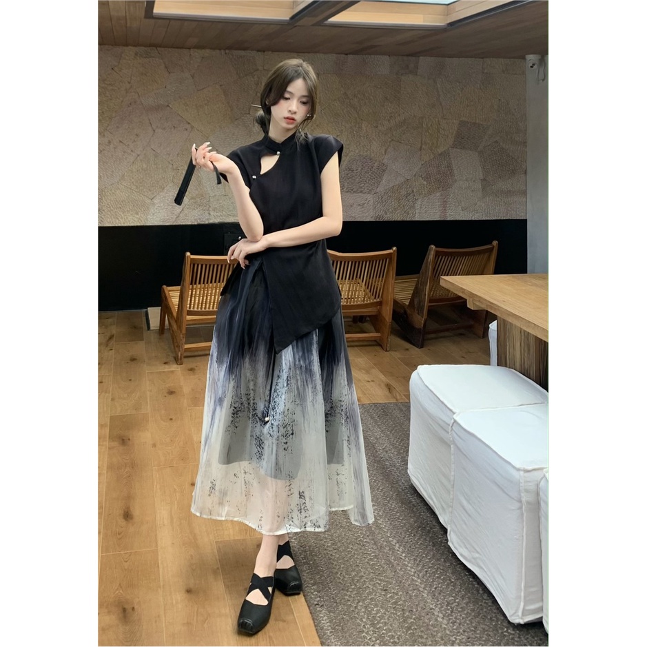 Bộ Áo Sườn Xám In Họa Tiết Phong Cách Trung Hoa Thời Trang Cao Cấp Cho Nữ