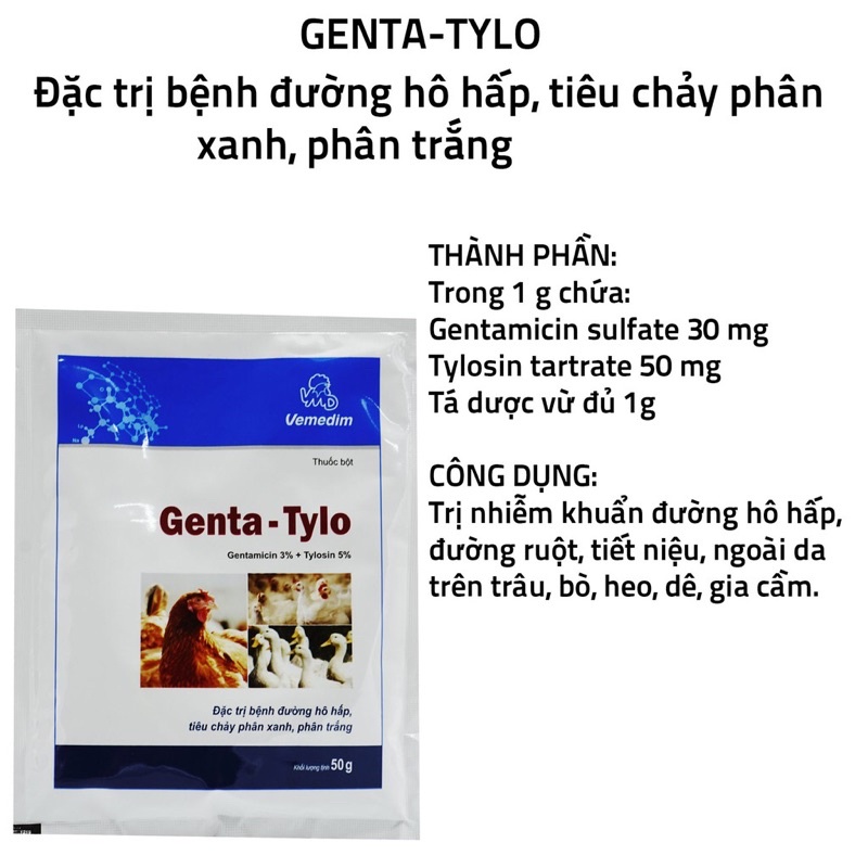 1 gói GENTA-TYLO dùng cho trâu bò lợn gà vịt ngan