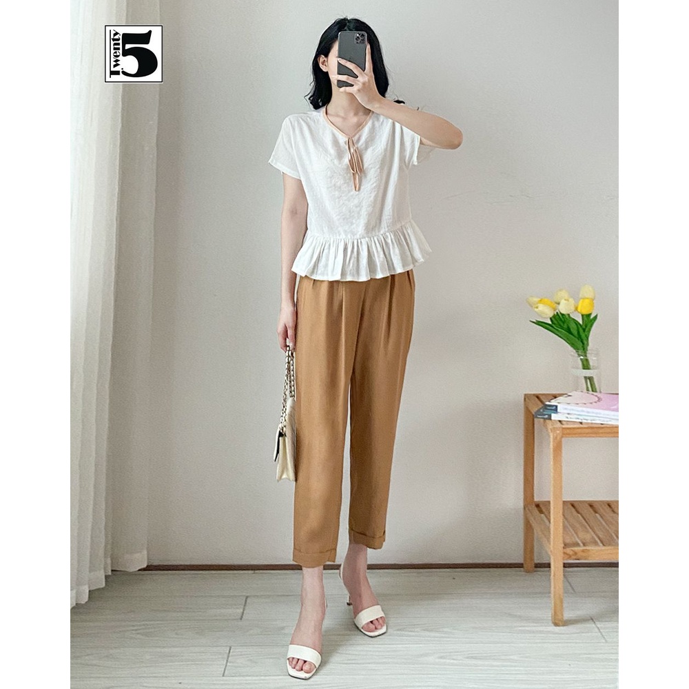 Quần baggy nữ công sở cạp cao bo gấu gập Twentyfive N631