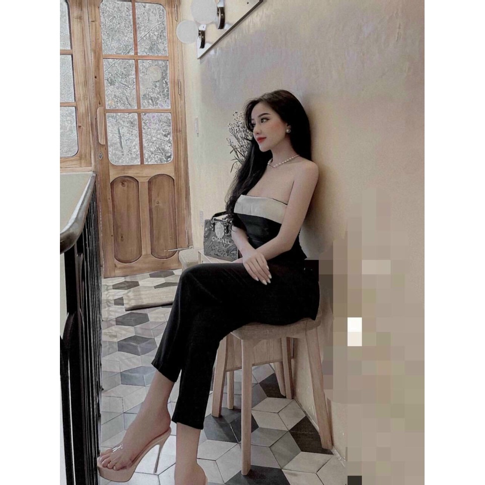 Set bộ áo cúp ngực phối viền trắng và quần dài rosefashion