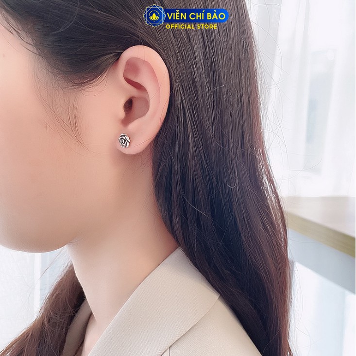 Bông tai bạc nữ hoa hồng chất liệu bạc Thái phụ kiện thời trang trang sức nữ thương hiệu Viễn Chí Bảo B000005