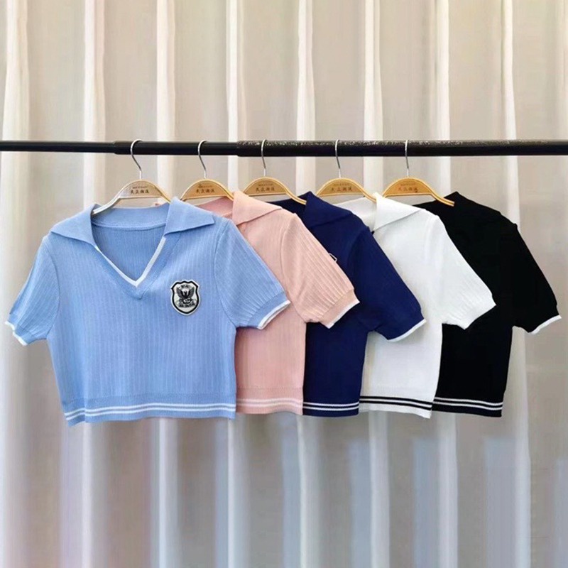 Áo Thun Baby Tee Nữ Tay Ngắn Áo Croptop Dệt Kim Tay Ngắn Cổ Chữ V Dáng Ôm Thời Trang Mùa Hè Cho Nữ