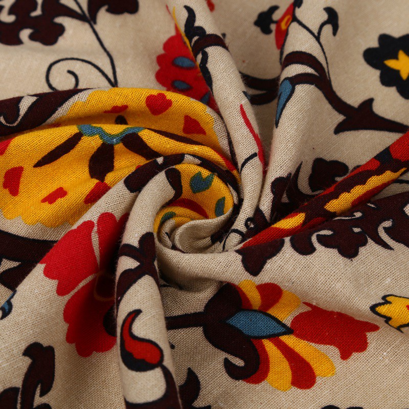Khăn trải bàn hình vuông hoa hướng dương vải cotton phong cách vintage