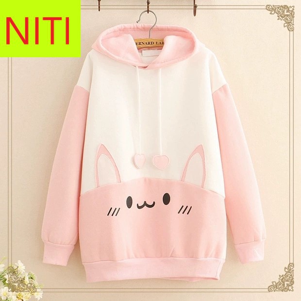 ÁO KHOÁC HOODIE NỈ BÔNG NỮ CAO CẤP NITI IN HÌNH MÈO TAI BỰ ĐỦ MÀU ĐỦ SIZE SIÊU HOT