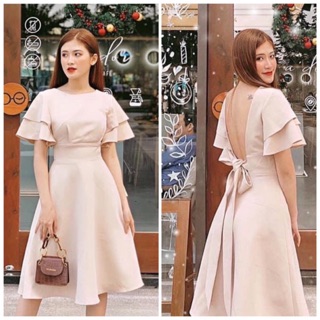 Đầm tay bèo xẻ lưng 2 màu