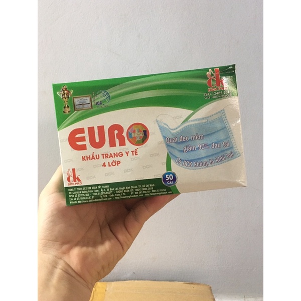 Khẩu Trang Y Tế Xanh 4 Lớp Euro Kháng Khuẩn Tốt 1 Hộp 50 Chiếc