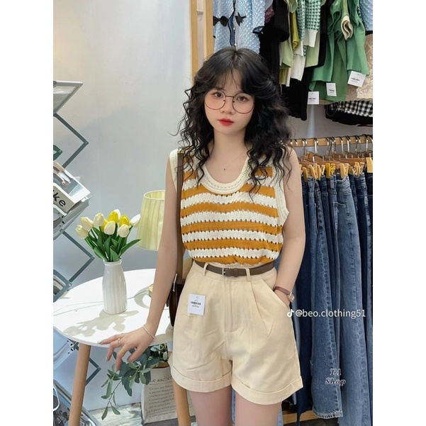 Áo Len Sát Nách Kẻ Ngang lỗ nhỏ, ba màu trend