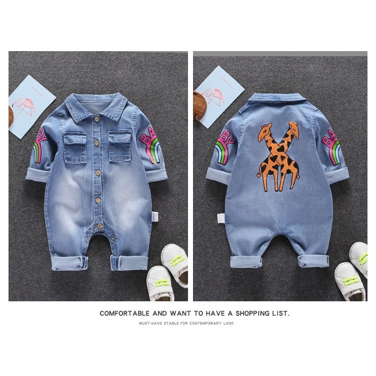 Bộ Bodysuit Jean Hình Hưu Cao Cổ