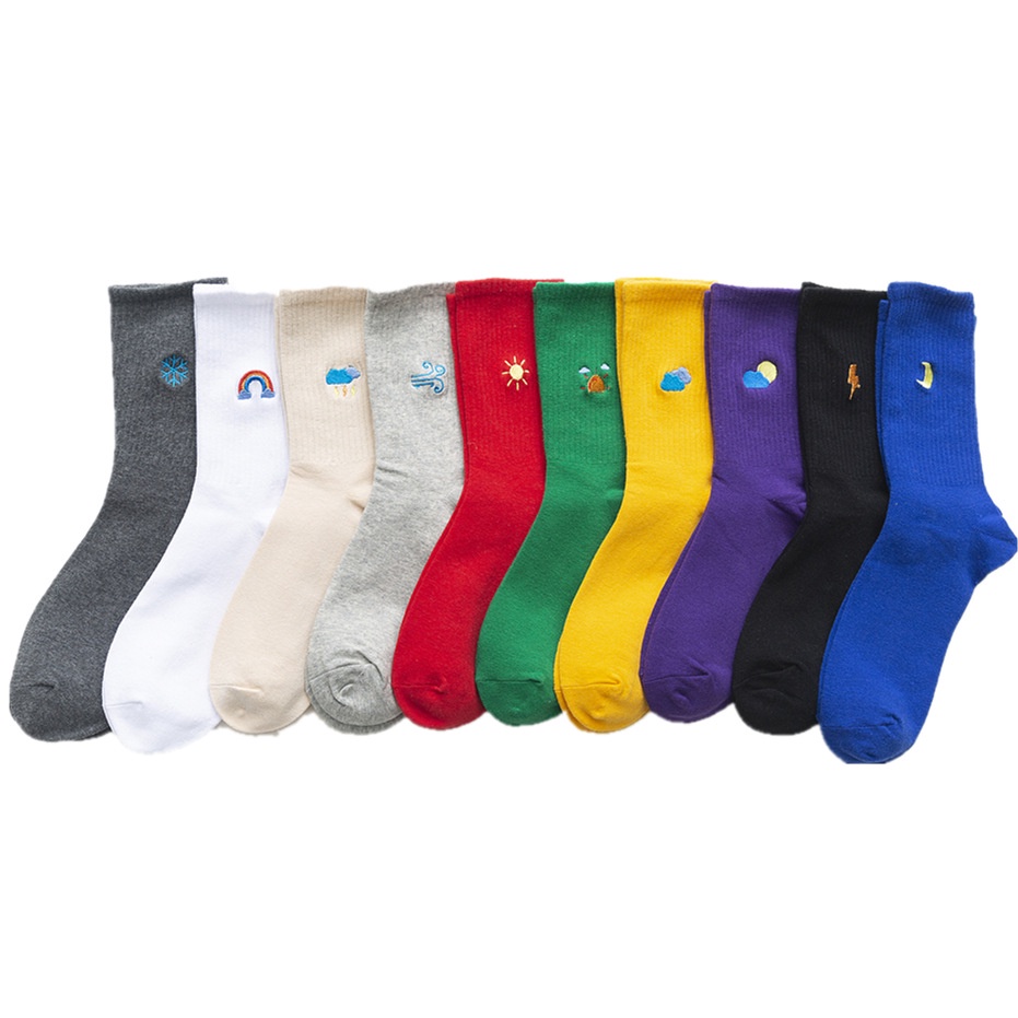 Vớ WAFNHA D354 vải cotton cổ cao thoáng khí thêu họa tiết thời trang với nhiều màu lựa chọn