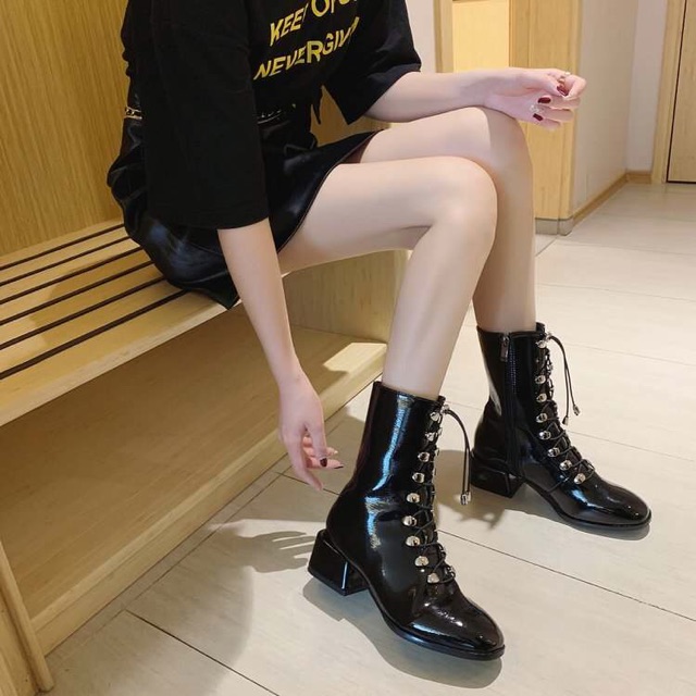 (Ảnh thật) CÓ SẴN Bốt da bóng cổ cao khoá sườn buộc dây | BigBuy360 - bigbuy360.vn