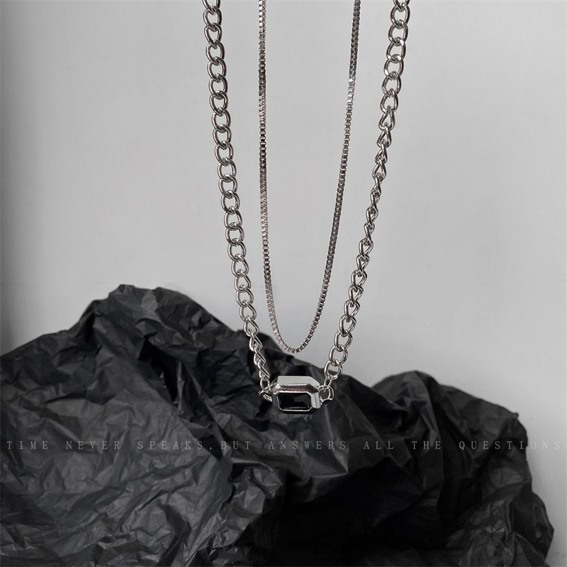 Dây Chuyền C355 Đính Đá Đen Phong Cách Hip Hop Âu Mỹ Cổ Điển Thời Trang Cho Nam Nữ