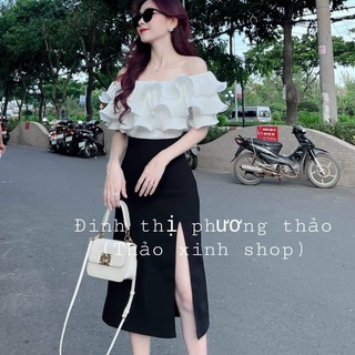 Set áo voan dập ly bèo kèm chân váy xẻ tà công sở cho nàng đi chơi dự tiệc sang chảnh