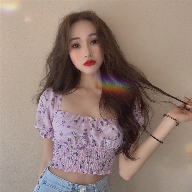 Áo Sơ Mi Chiffon Tay Lửng Cổ Vuông In Họa Tiết Hoa Phong Cách Hàn Quốc Thời Trang Cho Nữ | BigBuy360 - bigbuy360.vn