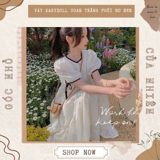 Váy Đầm Babydoll Voan Tơ Phối Nơ Đen Cổ Tròn Bồng Bềnh (ẢNH THẬT+VIDEO)