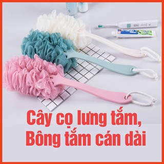 Cây cọ chà lưng cán dài đầu gắn bông tắm tạo bọt