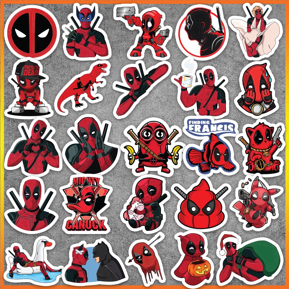 Set 25 cái Sticker DeadPool chống nước, Hình dán Deadpool cute, Decal Deadpool dán vali, điện thoại, laptop
