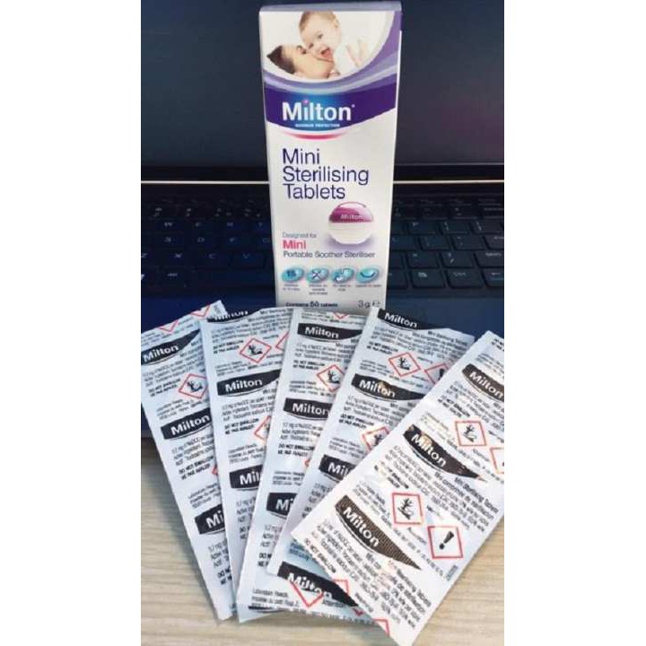 [HÀNG SẴN] Hộp 50 viên tiệt trùng Milton Mini tiệt trùng bình sữa ,cốc nguyệt san date 12/2022