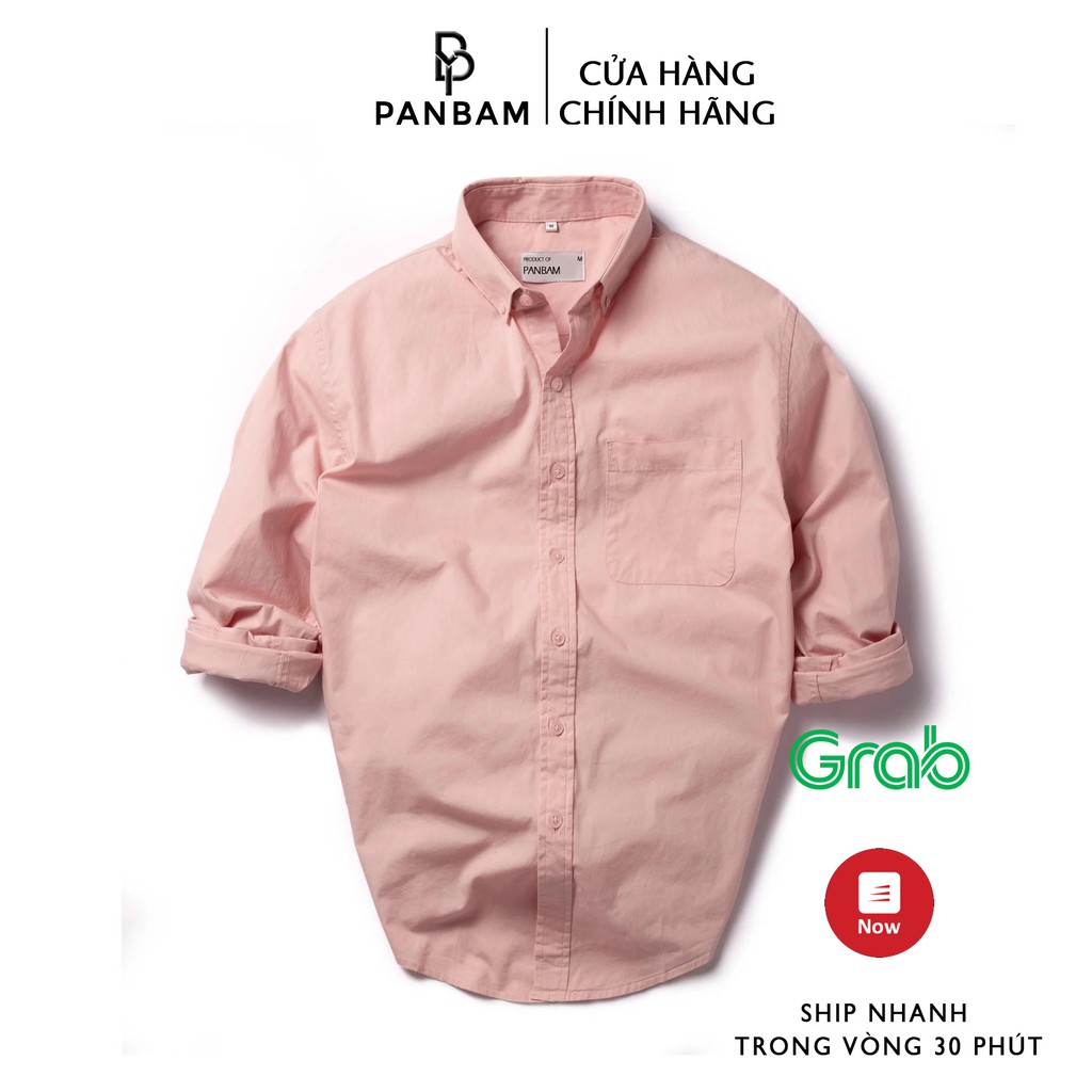 Áo sơ mi tay dài PANBAM 100% Cotton dày dặn, form regular fit màu hồng - FULL TAG MẠC CỦA SHOP