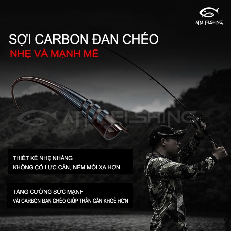 Cần Câu Lure Carbon Linnnhue Kèm 2 Ngọn Máy Đứng Và Máy Ngang Siêu Bền