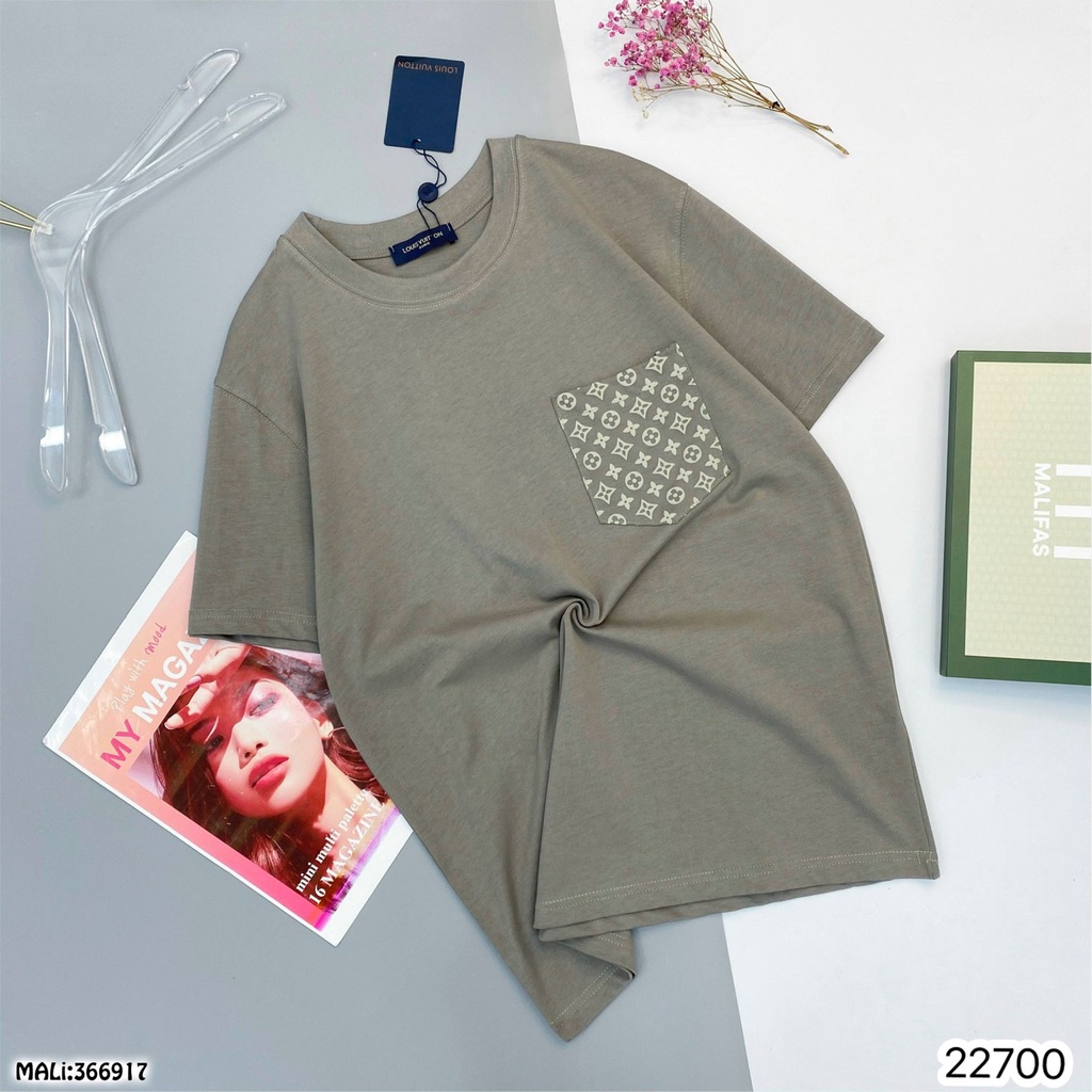 Áo Phông Nam Lv Chất Vải Cotton Cao Cấp . Áo Thun Nam Nữ Lv Họa Tiết Túi Áo In Nổi Siêu Đẹp DT STORE MENWEAR