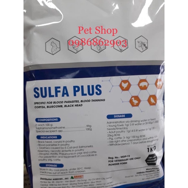 SULFA PLUS đầu đen, sưng mắt, phù đầu, chảy nước mắt, khò khè, viem ruot, kst mau, viem ruot hoai tu gói 100g
