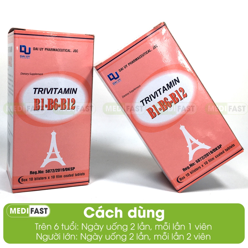 Bổ sung vitamin Trivitamin B1 B6 B12 - Giúp tăng cường sức đề kháng, hỗ trợ tim mạch sức khỏe hộp 100 viên