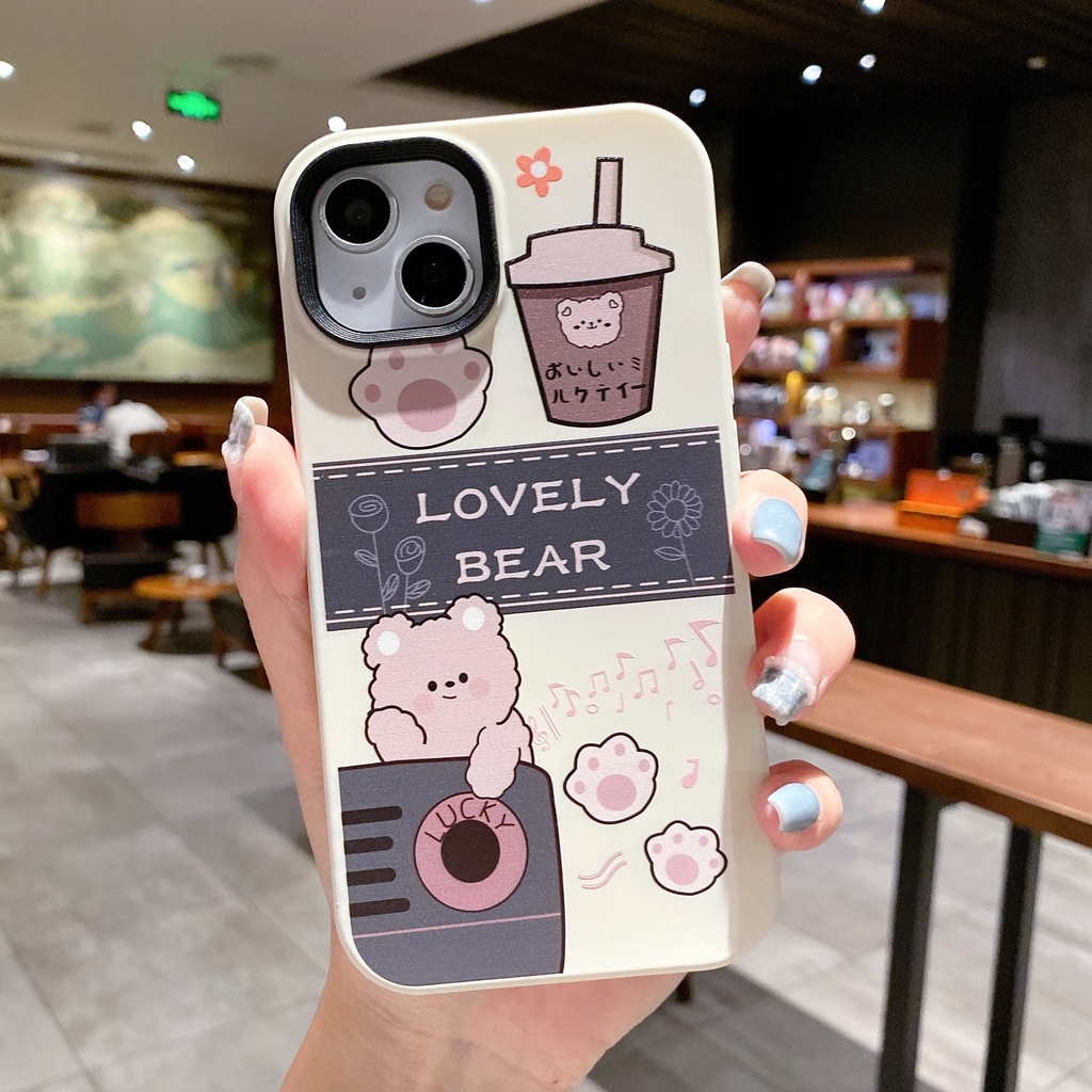 Ốp Điện Thoại Hình Trà Sữa Gấu 3 Trong 1 Chống Sốc Cho iPhone 14 / 13 / 12 / 11 / X / 8 / 7P
