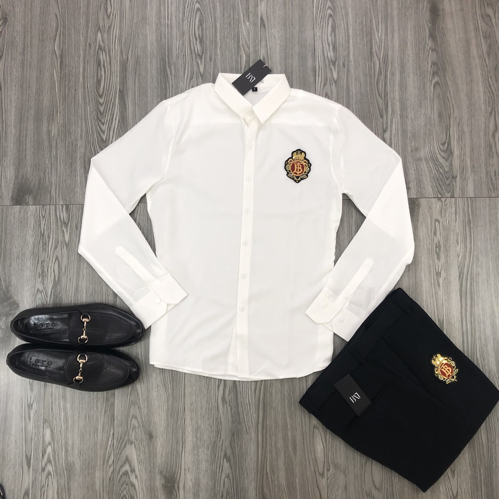 Sơ Mi Trắng Nam Phối Họa Tiết Thêu KimSa cao cấp ,Vải Lụa Chống Nhăn | BigBuy360 - bigbuy360.vn