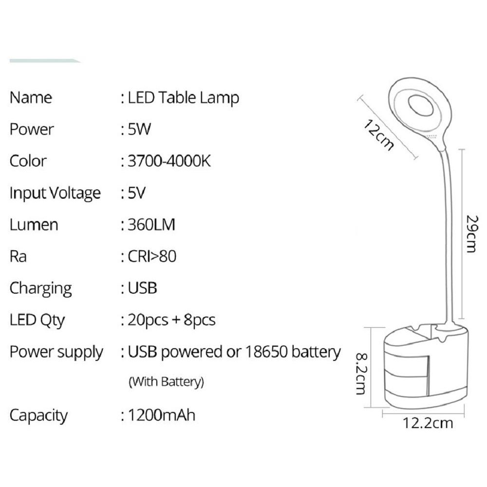 Đèn học để bàn sạc tích điện chống cận thị cho trẻ em đèn led cảm ứng có Giá điện thoại và Ngăn chứa đồ mã 36013