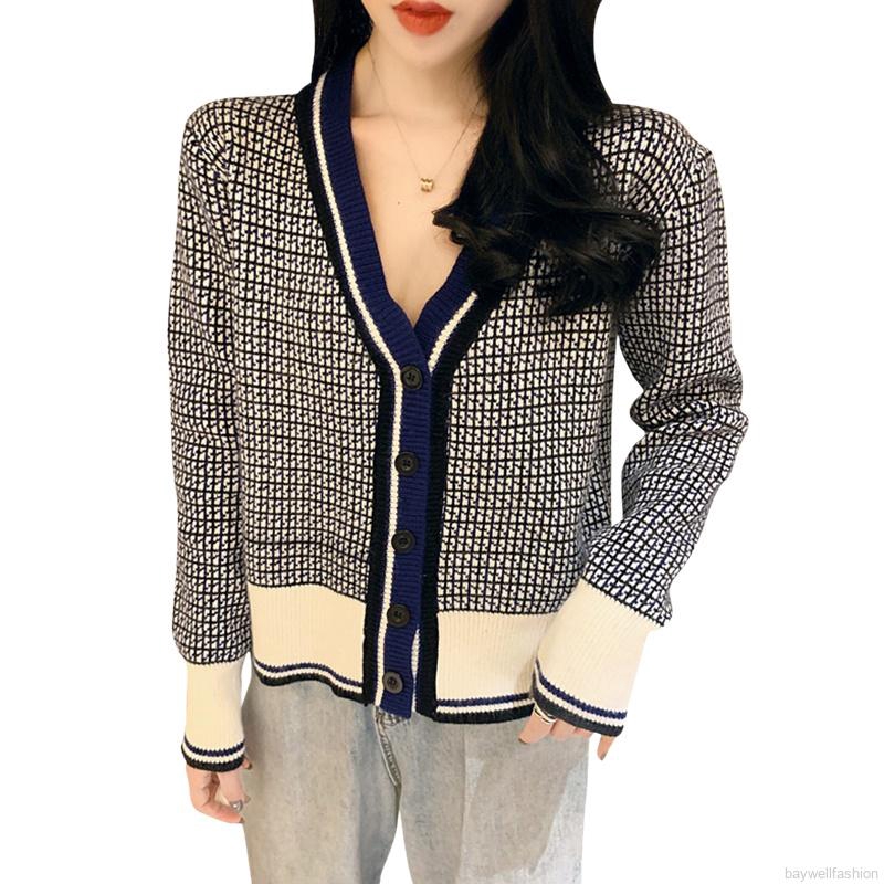 [Baywellfashion]Áo khoác cardigan in họa tiết sọc caro phối nút thời trang ngọt ngào cho nữ | BigBuy360 - bigbuy360.vn