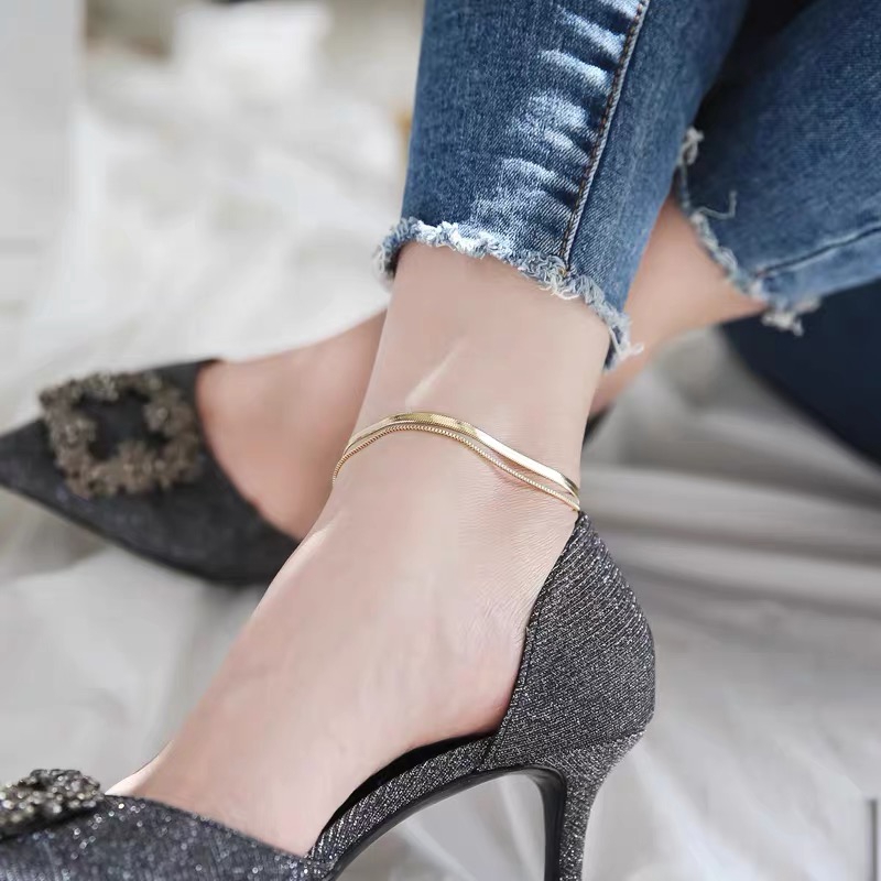 Lắc chân thép y tế họa tiết xương rắn phong cách thời trang Âu Mỹ đơn giản thời thượng quyến rũ dành cho nữ