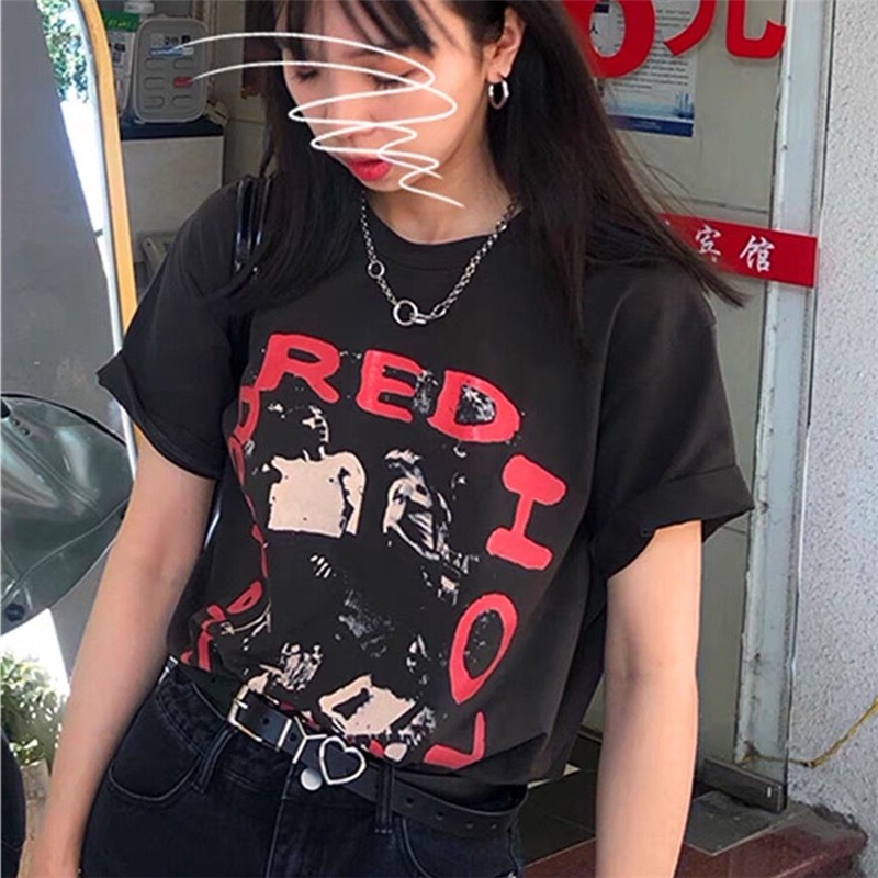 Áo Thun Nữ Ngắn Tay Cổ Tròn In Hình Phong Cách Cổ Điển Mới