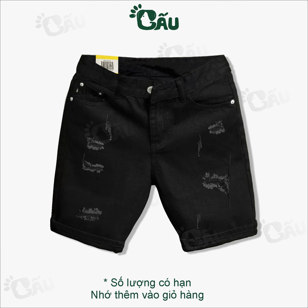 Quần short jean đen nam Gấu 194 rách vải jeans bò co dãn, mềm mịn form slimfit -226