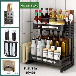 Kệ đựng gia vị 2 tầng, kệ đựng dụng cụ, gia vị nhà bếp bằng inox sơn tĩnh điện cao cấp