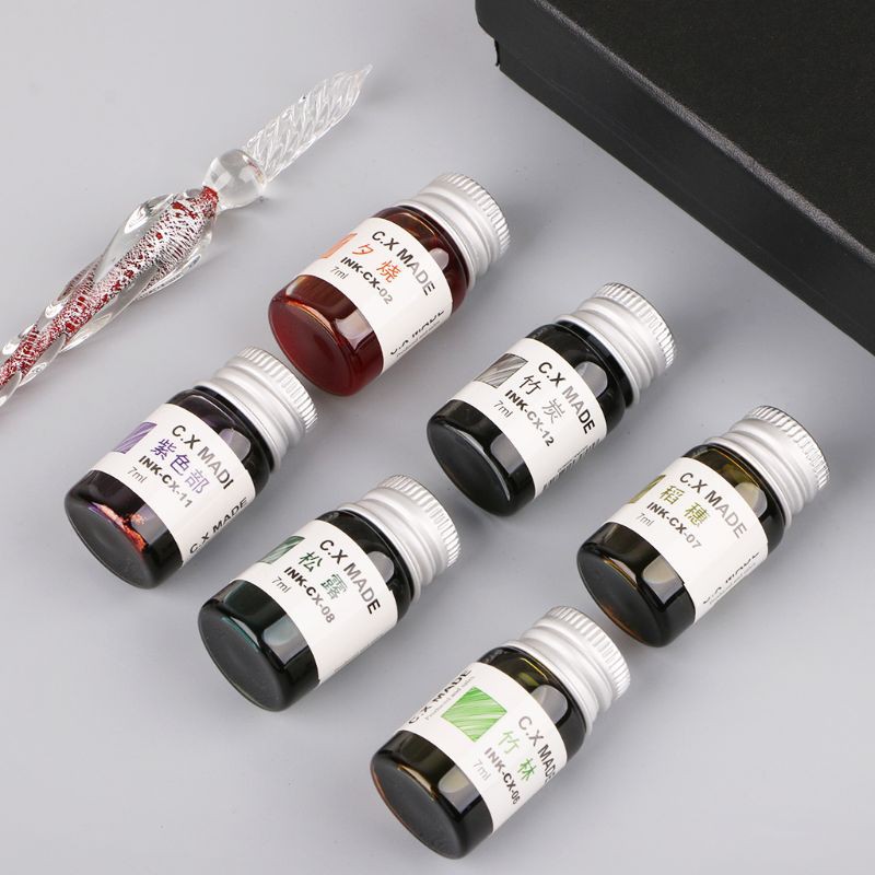 Bộ 12 lọ mực nhúng bằng thủy tinh dành cho viết và ký tên