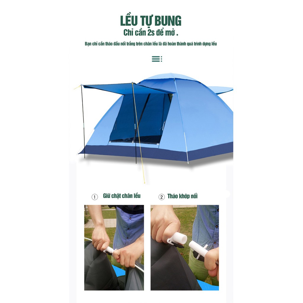 Lều Cắm Trại, Lều Cắm Trại 4 Người Cỡ Lớn Cửa Dạng Mái Hiên, Chống Nước, Chống Gió, Chống Tia Bức Xạ | BigBuy360 - bigbuy360.vn