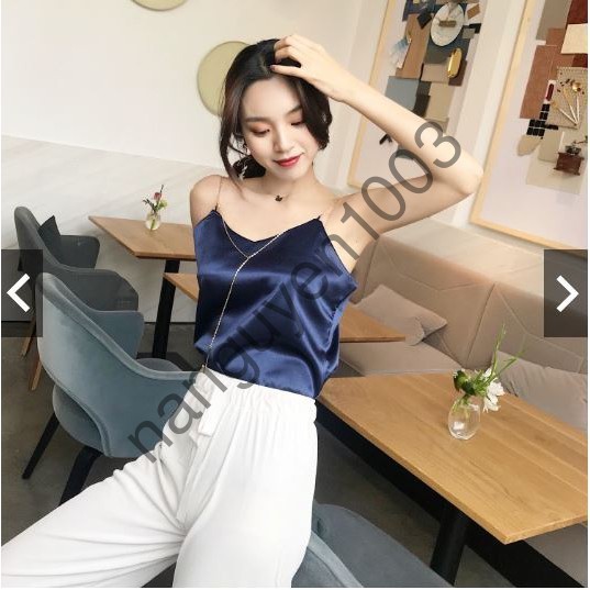 Áo hai dây santin lụa sợi xích cực sang đẹp, freesize dưới 55kg tùy chiều cao shop Na Nguyễn