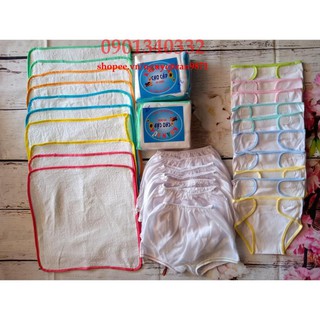 🎯KHUYẾN MÃI 99k-🎯 Combo bé sơ sinh 50 món(10 tả lót,10 q đùi xô,10 tã vải,20 khăn sữa 5 lớp)(2-7kg)