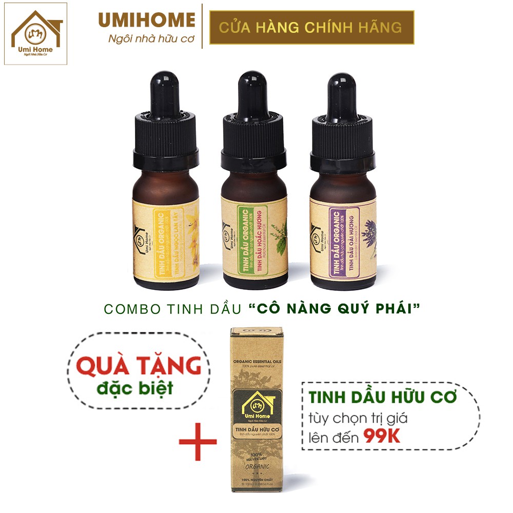 Combo 3 loại Tinh Dầu UMIHOME gồm Oải Hương, Ngọc Lan Tây, Hoắc Hương (10mlx3) hữu cơ nguyên chất