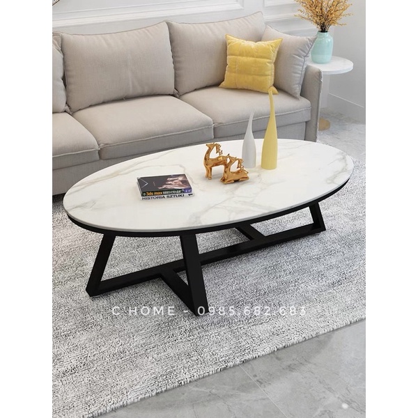 📛📛 Bàn Trà Sofa Hình Elip Mặt Đá Vân Mây C'Home