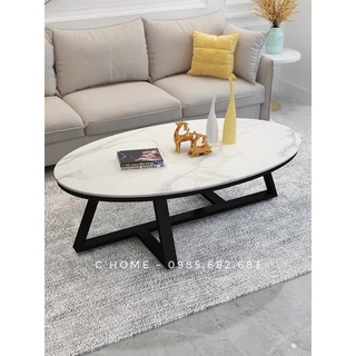 📛📛 bàn trà sofa hình elip mặt đá vân mây c'home