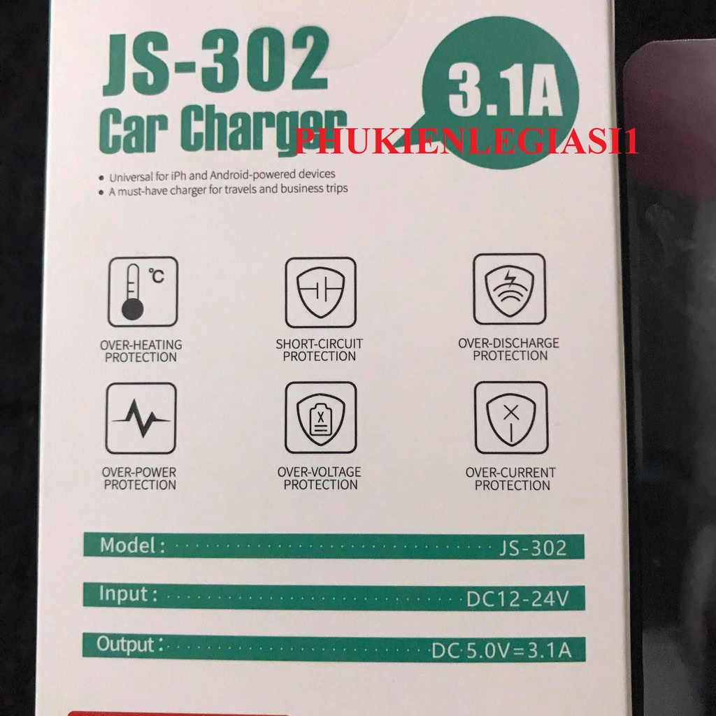 Cốc sạc xe hơi 2 cổng usb có báo volt SYC JS302
