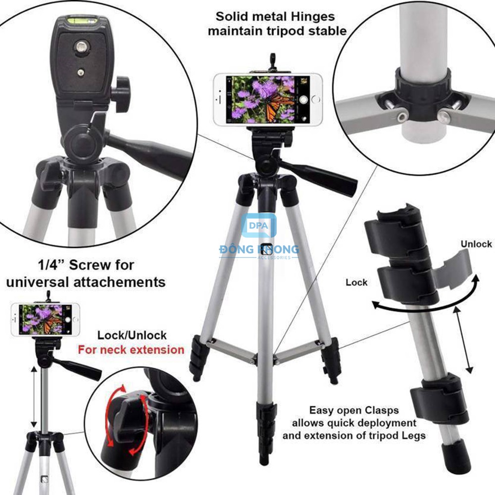 Combo Gậy Tripod Điện Thoại, Máy Ảnh TF 3110 Tặng Kẹp &amp; Remote