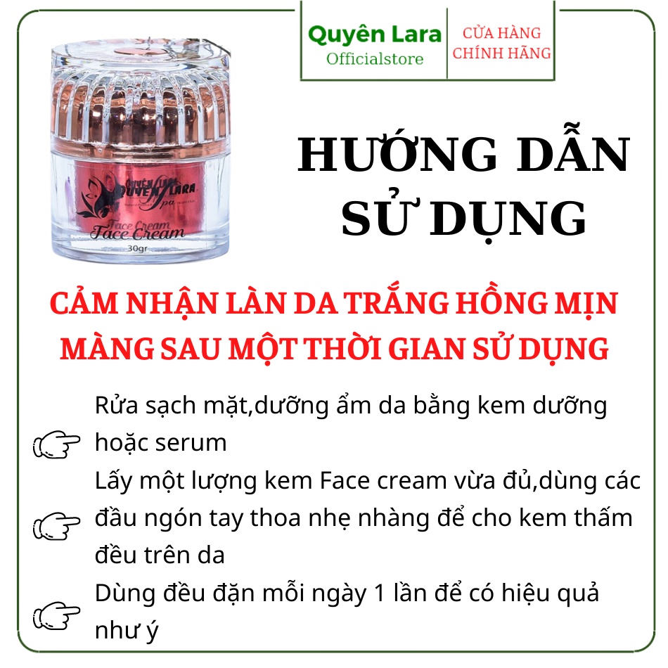 Face Cream Kem Dưỡng Và Tái Tạo Da Trắng Hồng,Mờ Nám Giúp Da Trắng Hồng Tự Nhiên QUYÊN LARA 30ml